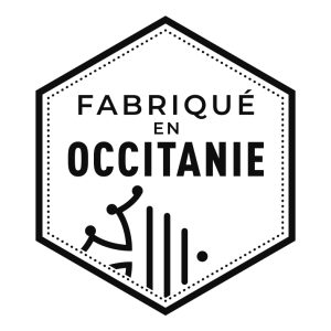 Signature Fabriqué en Occitanie en noir et blanc, signature valorisant les savoir faire des territoires